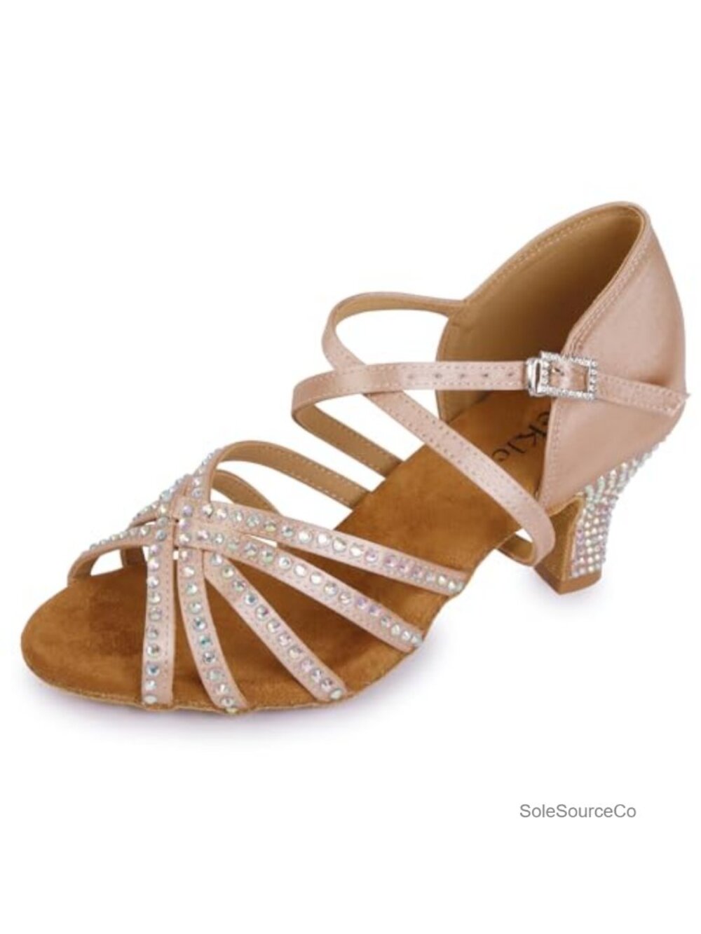 Women's Ballroom Dance Shoes Rhinestone Latin Salsa Heels Ankle Strap